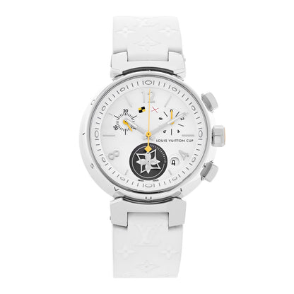 Louis Vuitton Stainless Steel Rubber Mother of Pearl 34mm Tambour Lovely Cup Quartz Watch 1 of 4