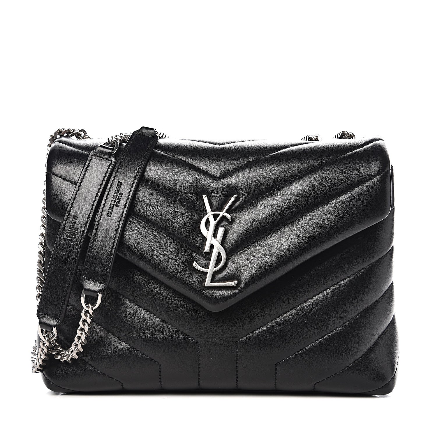 Calfskin Y Quilted Monogram Small Loulou Chain Satchel Black