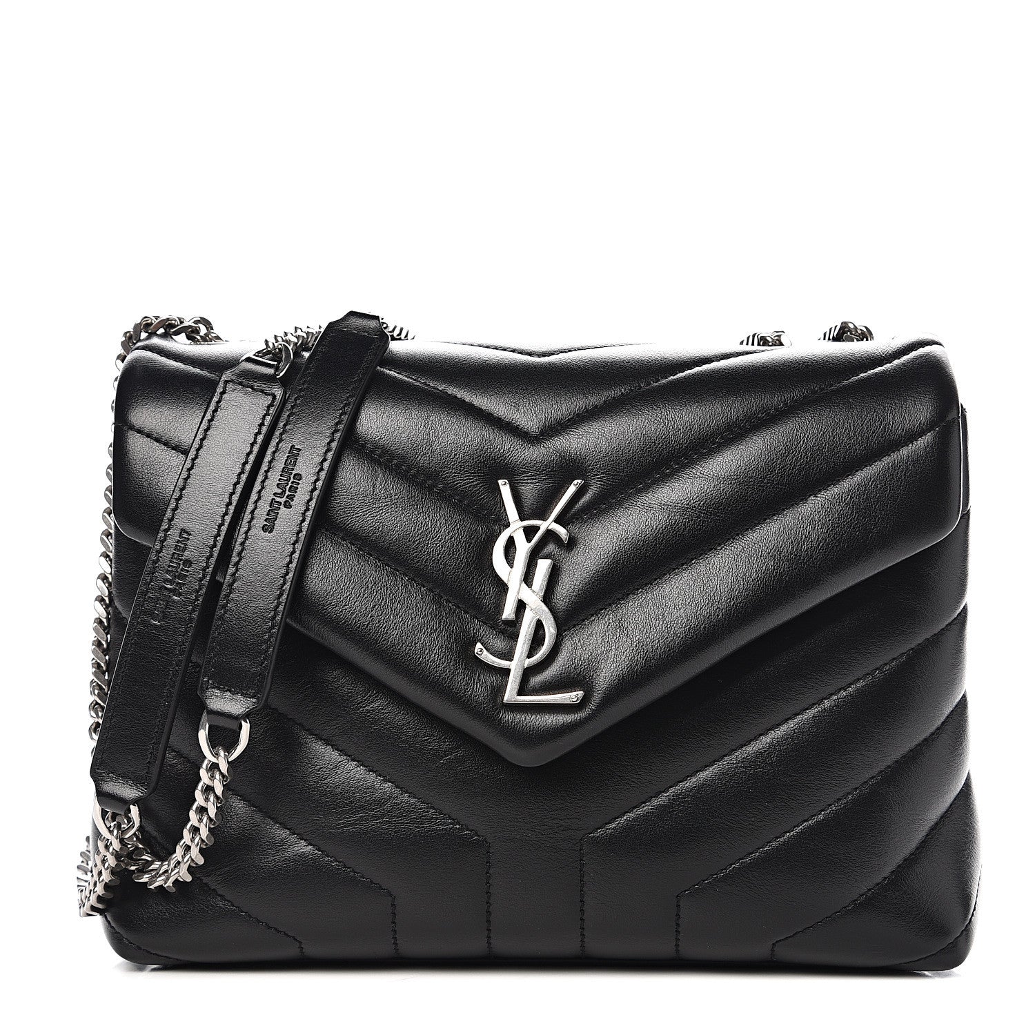 Saint Laurent Calfskin Y Quilted Monogram Small Loulou Chain Satchel Black 1 of 9