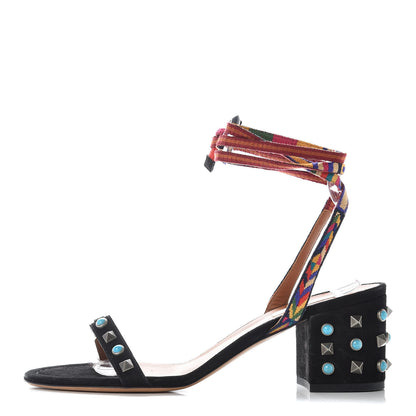 Valentino Garavani Suede Embroidered Rockstud Rolling Wrap Sandals 38.5 Black Multicolor 1 of 7