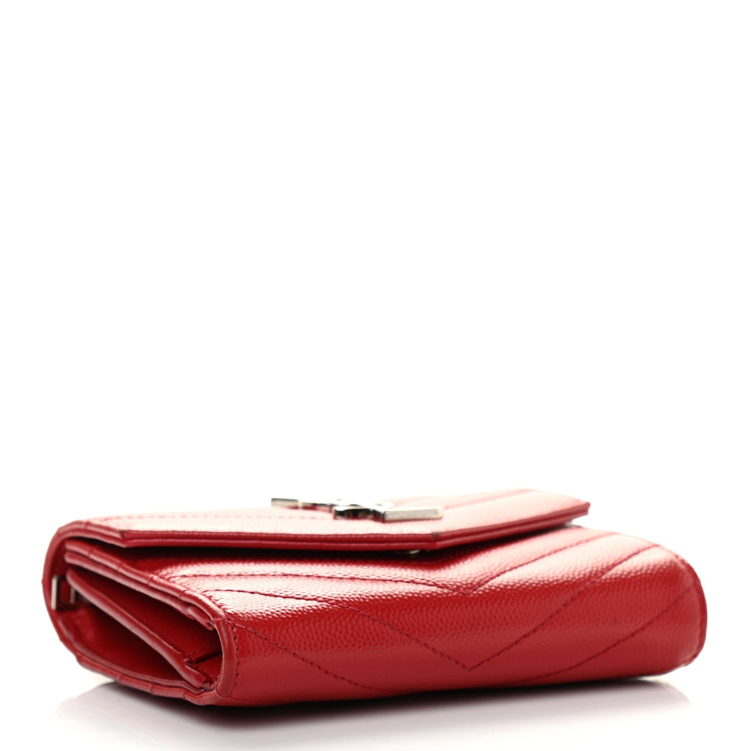 Saint Laurent Grain De Poudre Matelasse Chevron Monogram Compact Tri Fold Wallet Red 4 of 14