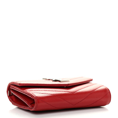 Saint Laurent Grain De Poudre Matelasse Chevron Monogram Compact Tri Fold Wallet Red 4 of 14