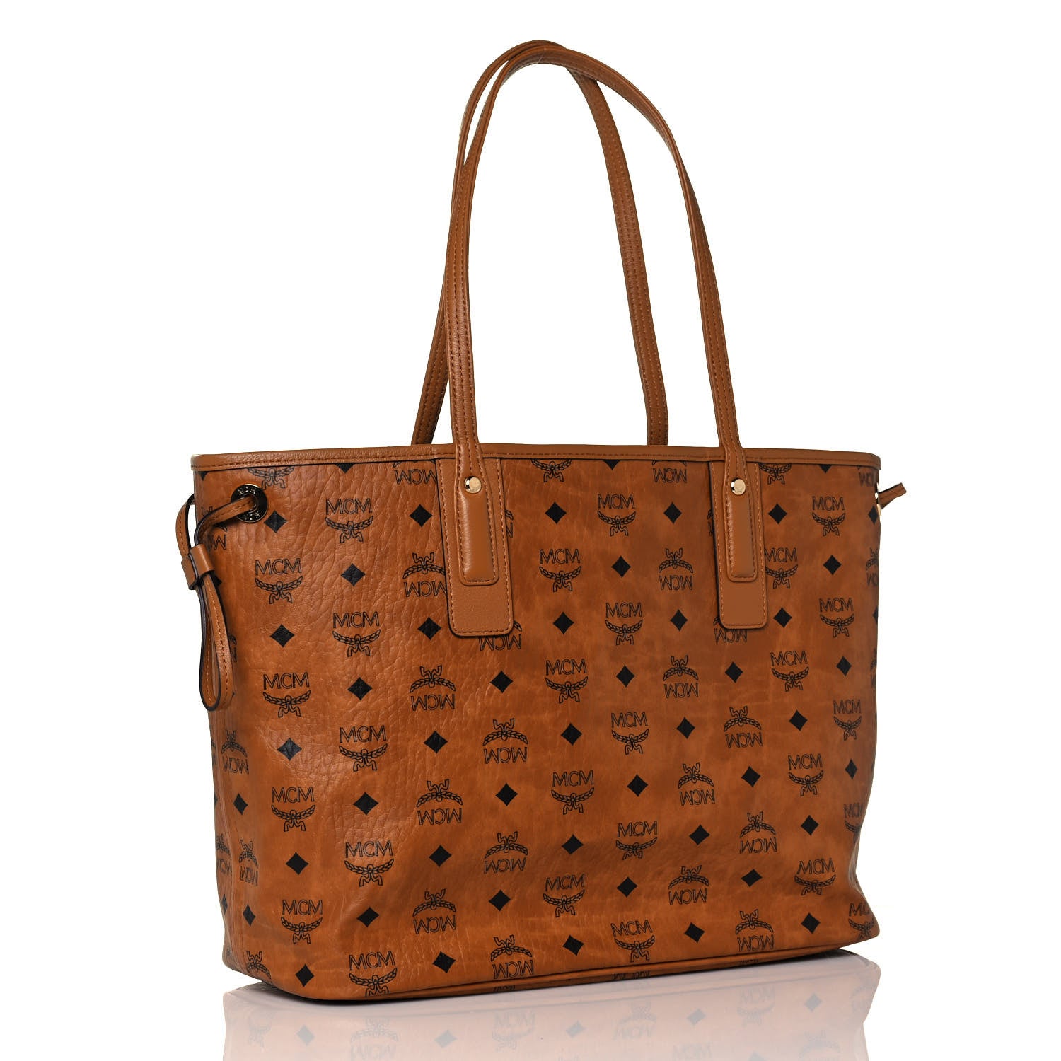 MCM Visetos Medium Liz Reversible Shopper Tote Cognac 3 of 18