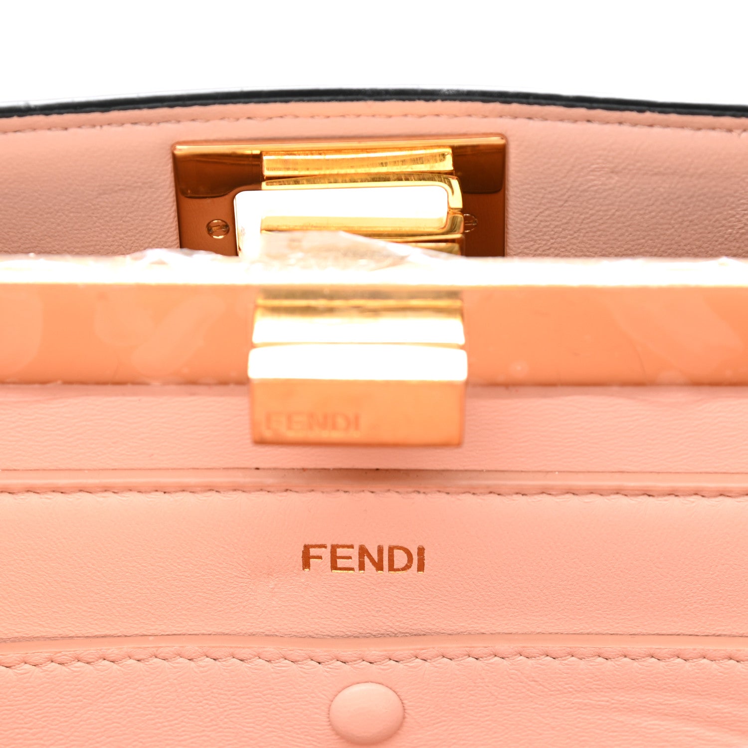 Fendi Vitello King Luxor Shiny Nappa Medium Peekaboo I SEE U East West Satchel Black Light Rose 6 of 11