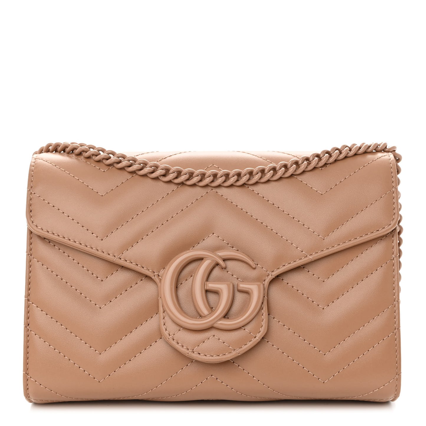 Calfskin Matelasse Monochrome GG Marmont Chain Wallet Camelia