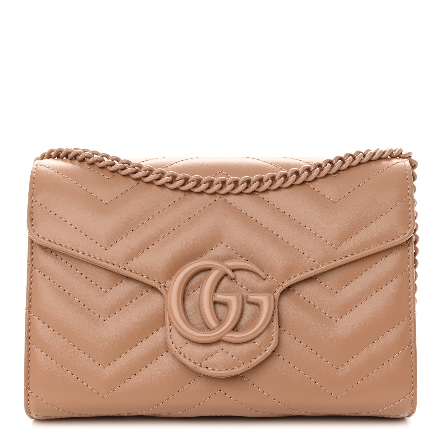 Gucci Calfskin Matelasse Monochrome GG Marmont Chain Wallet Camelia 1 of 10