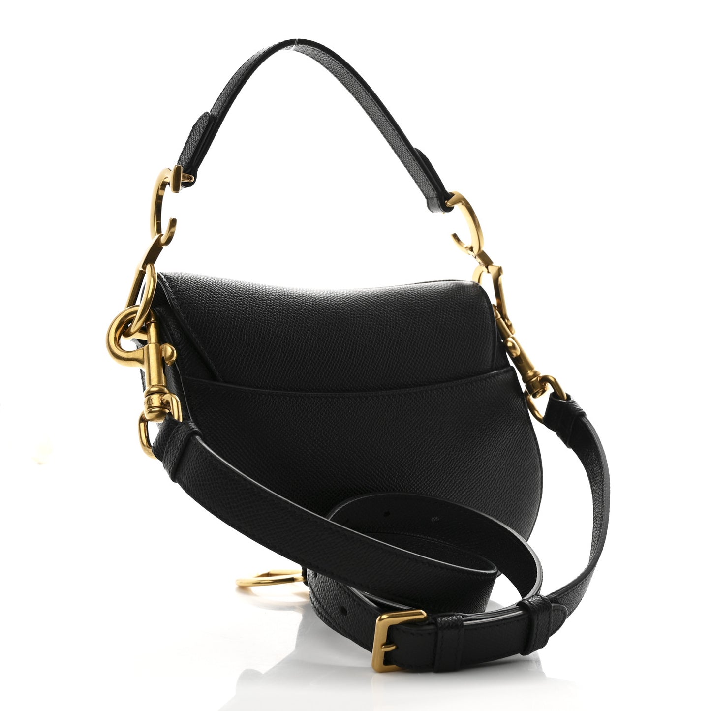 Grained Calfskin Mini Saddle Bag With Strap Black