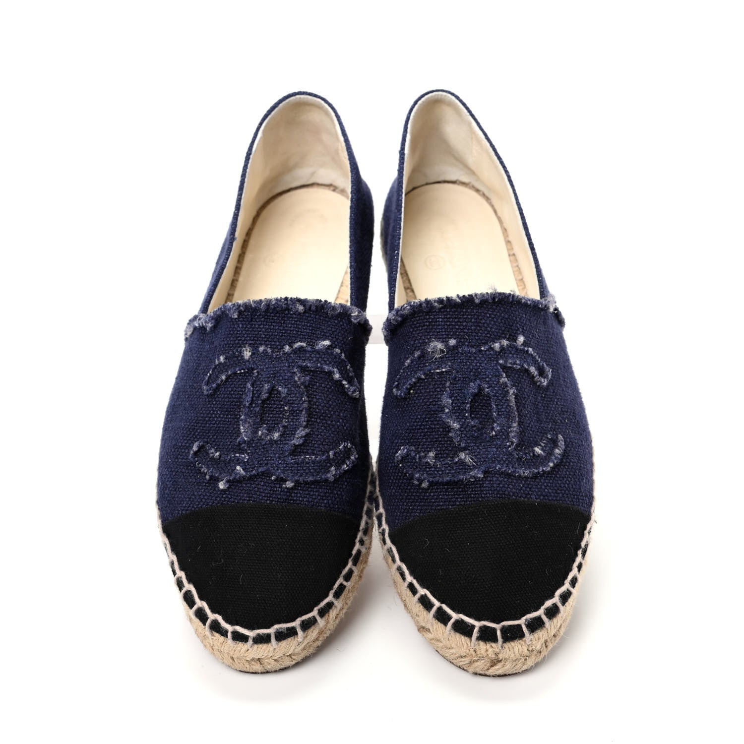 Chanel Denim Toile CC Espadrilles 39 Navy Black 5 of 10