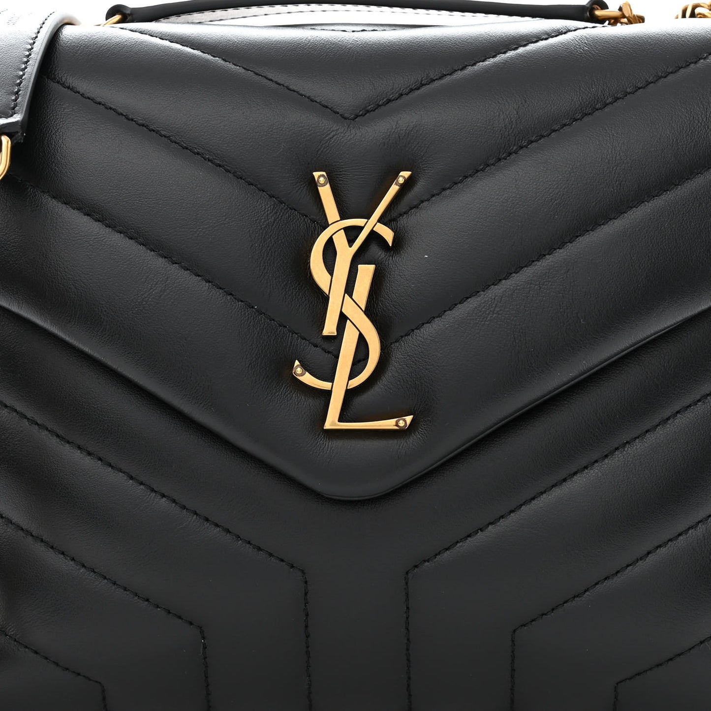 Calfskin Y Quilted Monogram Small Loulou Chain Satchel Black
