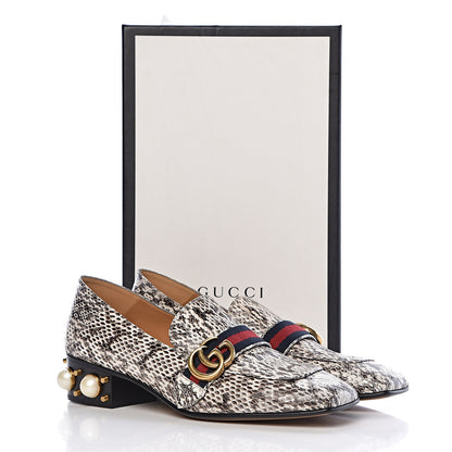 Gucci Elaphe Web Pearl Embellished Peyton Loafers 39 Roccia 14 of 14