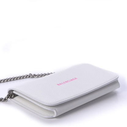 Balenciaga Grained Calfskin Logo Cash Phone Holder Wallet On Chain White Fluo Pink 4 of 12