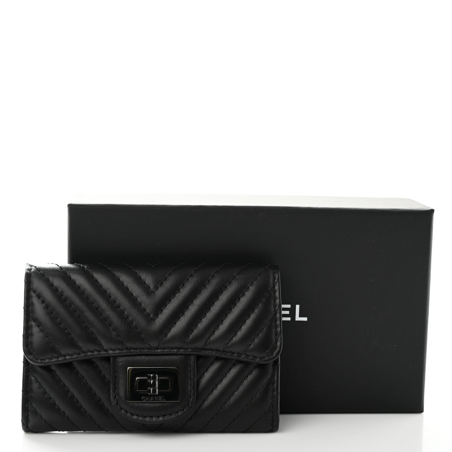Chanel Aged Calfskin Chevron Quilted Reissue Flap Card Holder So Black 9 of 9
