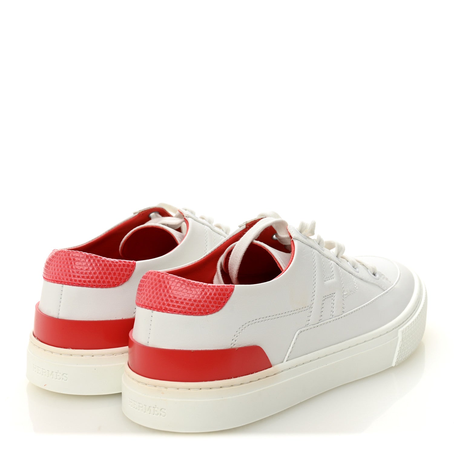 Hermes Shiny Lizard Calfskin Deep Sneakers 38 White Bougainvillea 4 of 10
