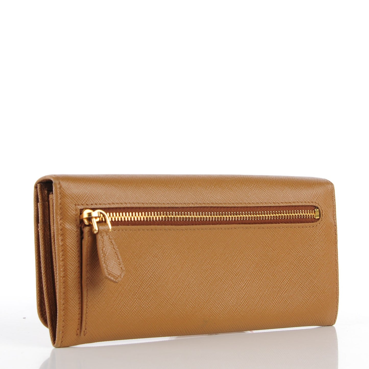 Saffiano Triangle Continental Flap Wallet Caramel