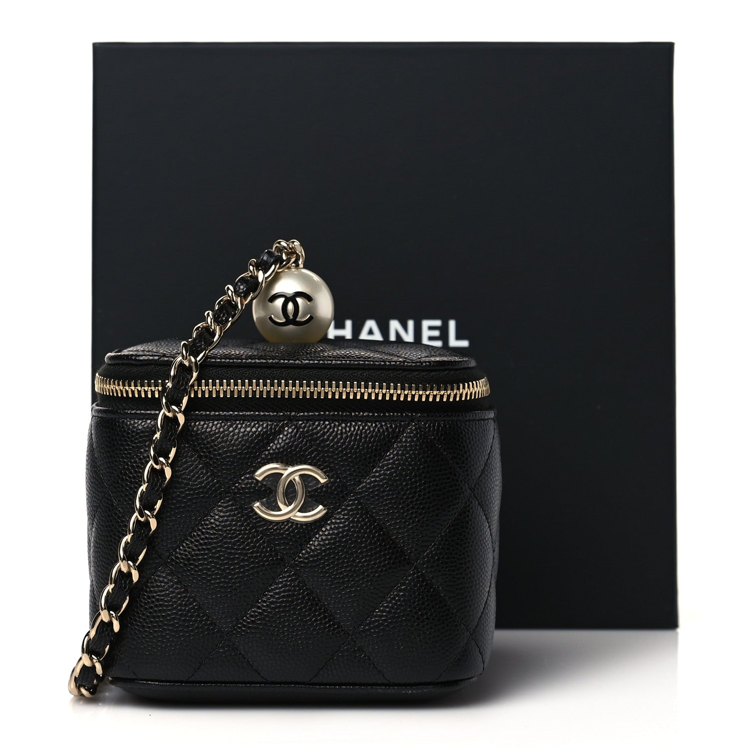 Chanel Caviar Quilted Mini Pearl On Top Vanity Case With Chain Black 11 of 11
