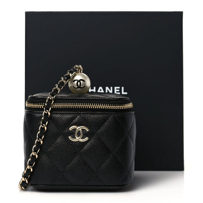 Chanel Caviar Quilted Mini Pearl On Top Vanity Case With Chain Black 11 of 11