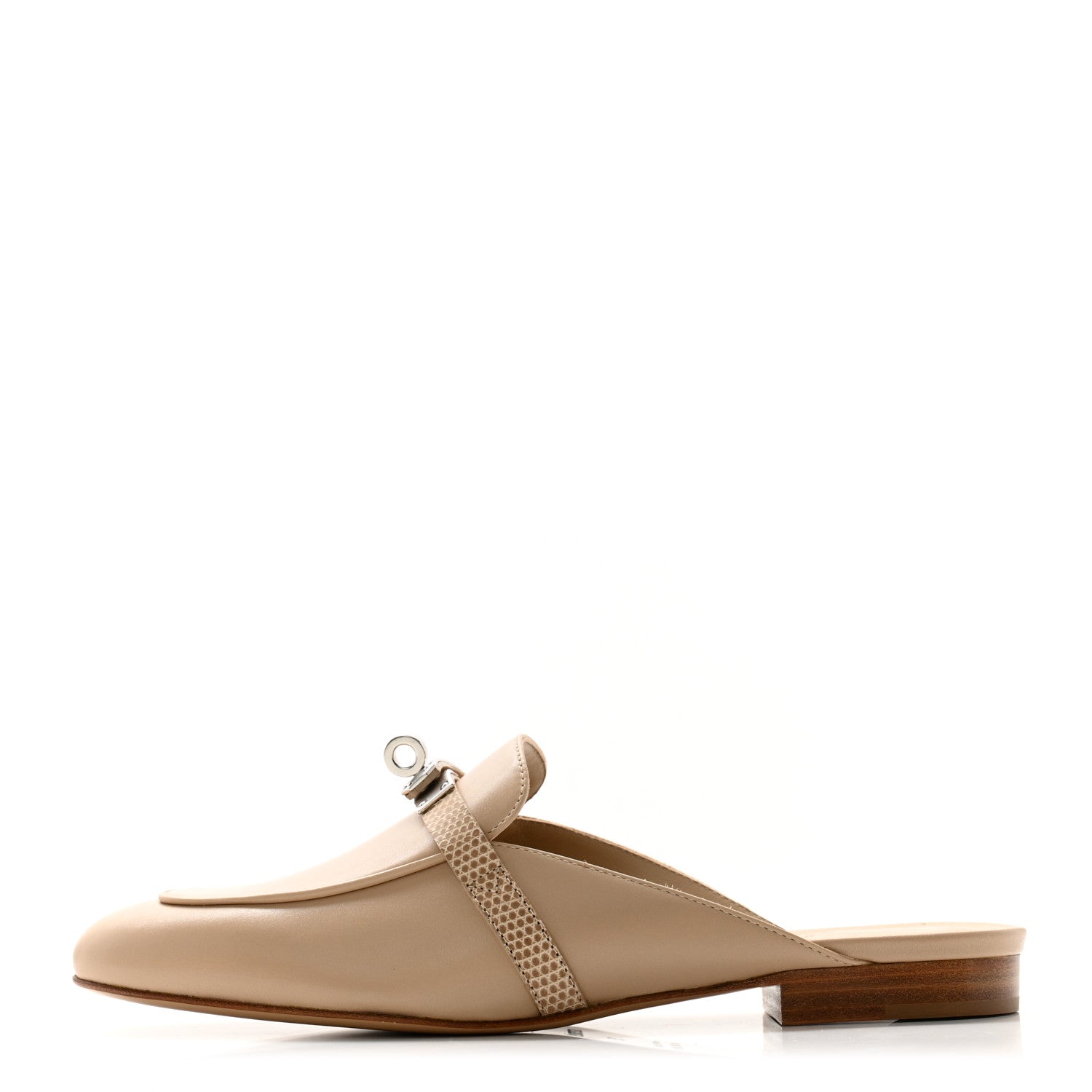 Hermes Shiny Lizard Calfskin Oz Mules 38 Beige Sarrazin 1 of 10