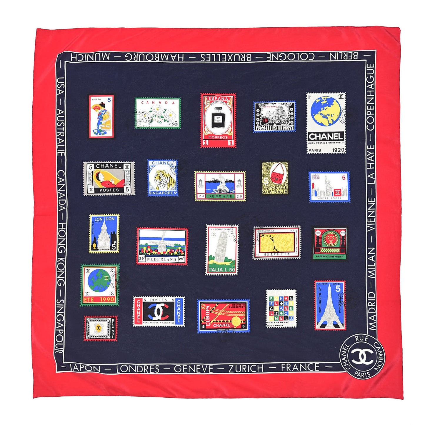Silk Flags Square Scarf Red Black