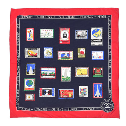 Chanel Silk Flags Square Scarf Red Black 1 of 3