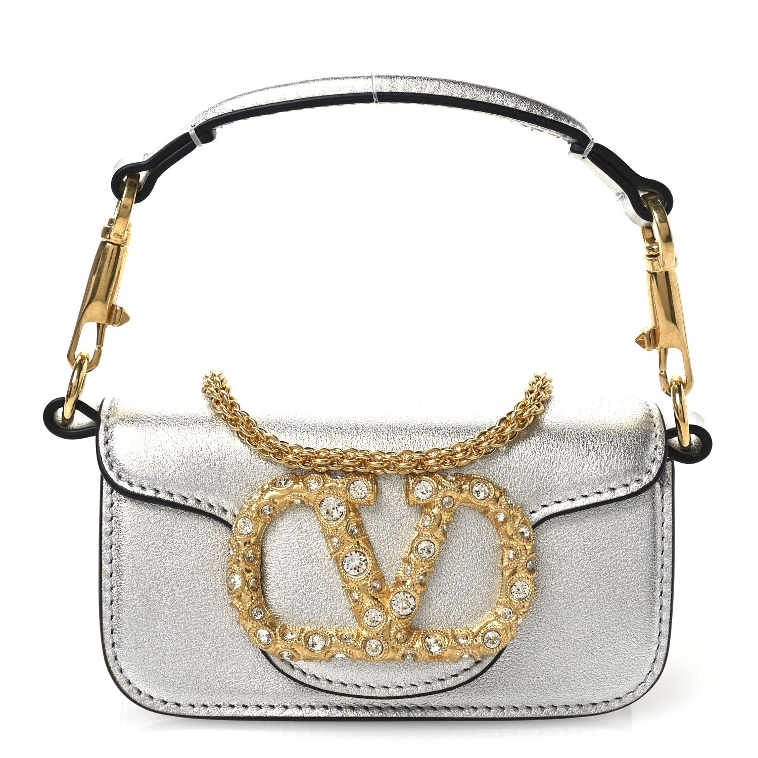 Valentino Garavani Laminated Calfskin Crystal Vlogo Micro Loco Shoulder Bag Silver Crystal 1 of 9