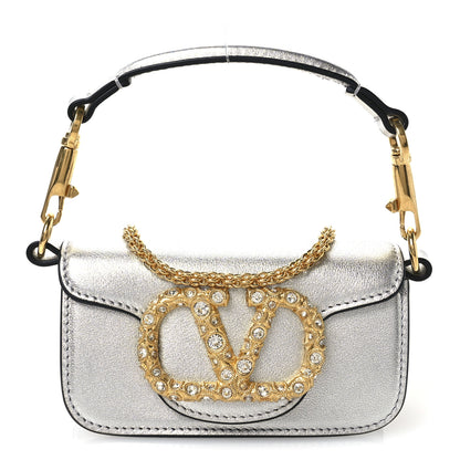 Valentino Garavani Laminated Calfskin Crystal Vlogo Micro Loco Shoulder Bag Silver Crystal 1 of 9