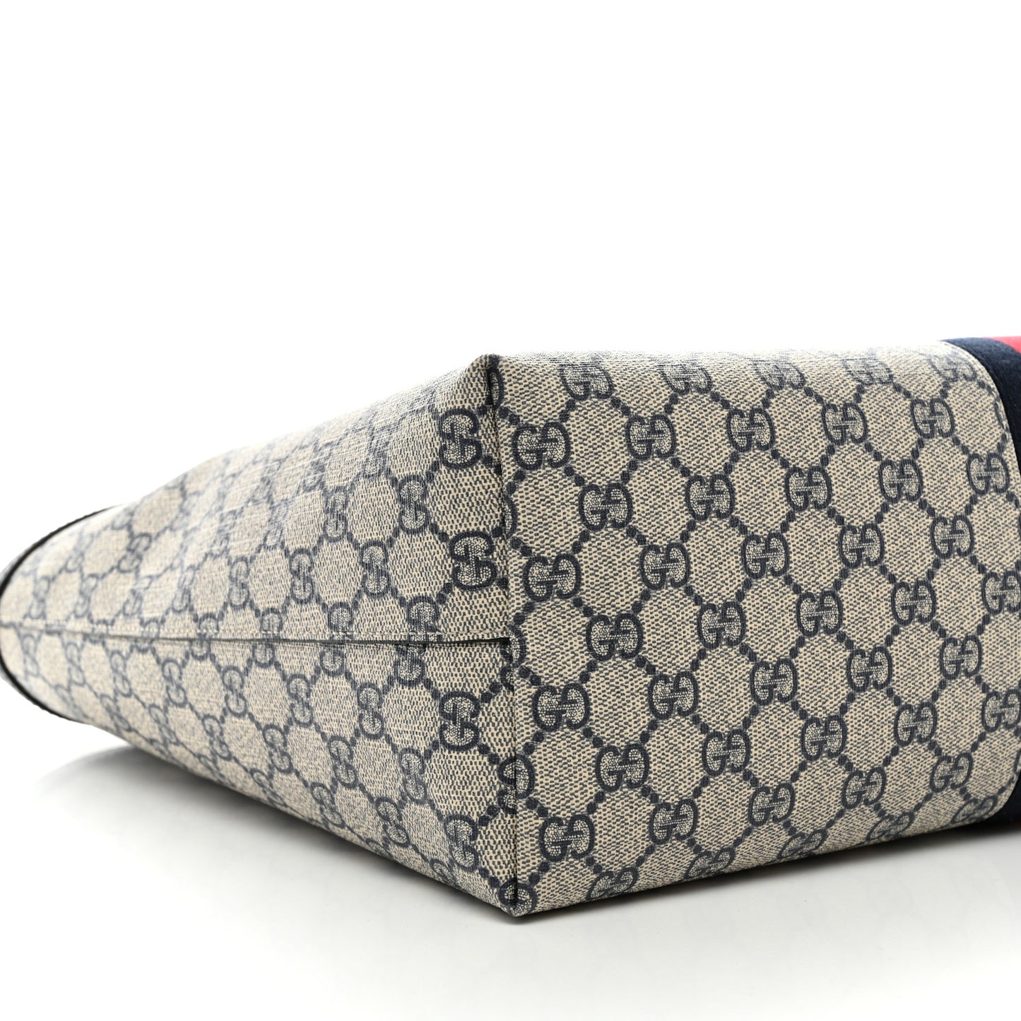 GG Supreme Monogram Textured Calfskin Web Medium Ophidia Shopping Tote Beige Blue