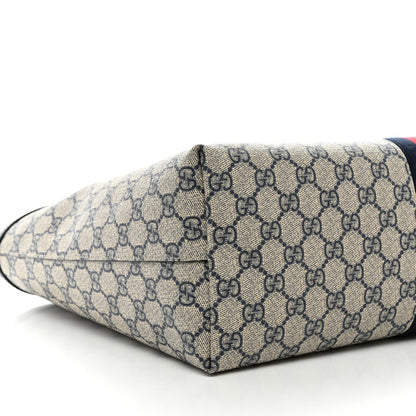 Gucci GG Supreme Monogram Textured Calfskin Web Medium Ophidia Shopping Tote Beige Blue 8 of 10