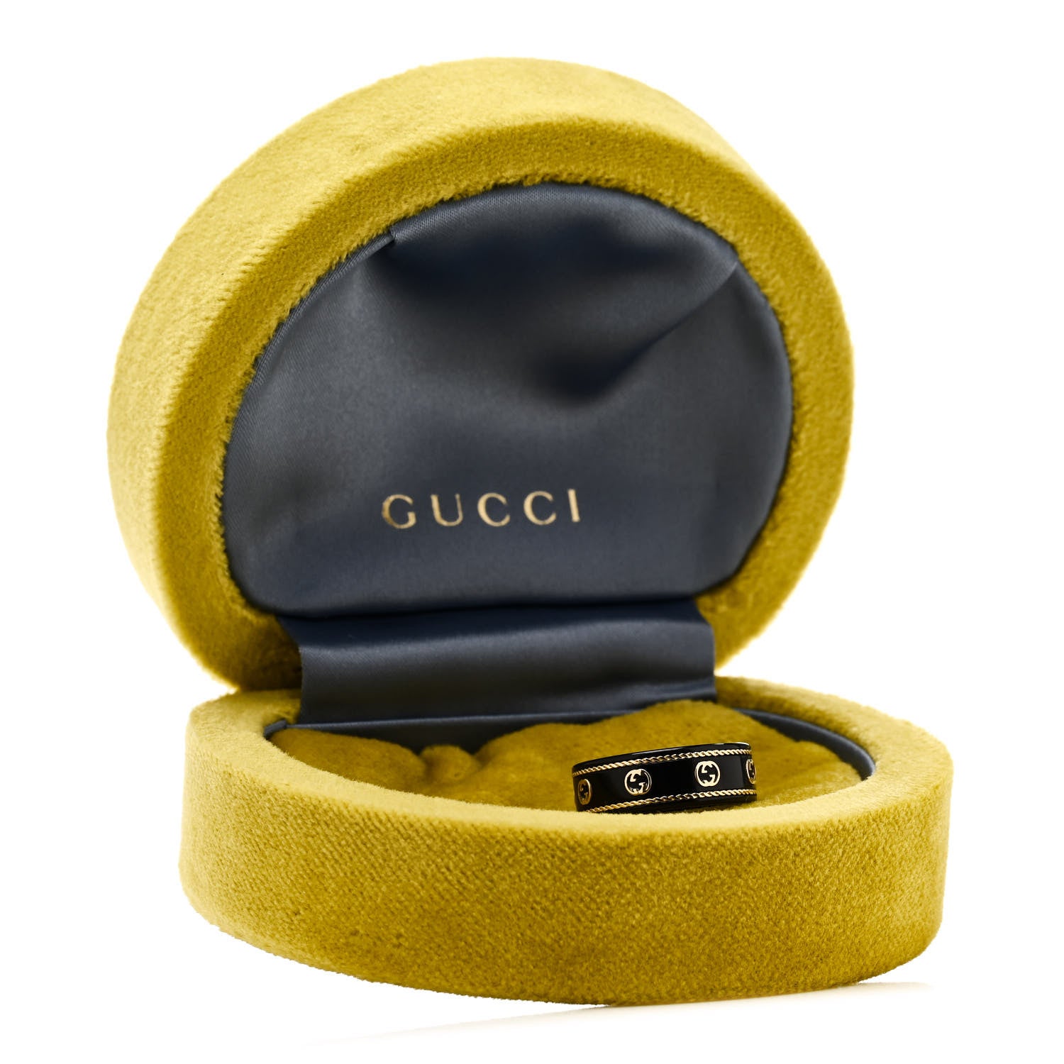 Gucci 18K Yellow Gold Synthetic Corundum Interlocking G Icon Ring Black 53 6.25 6 of 6