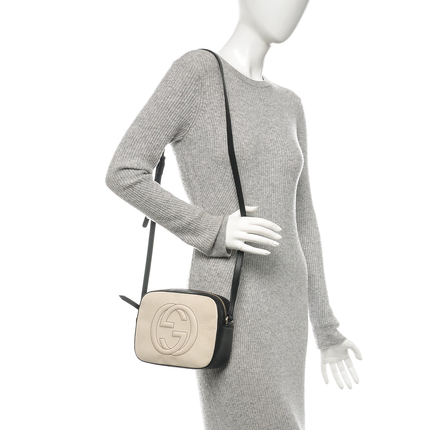 Gucci Dollar Calfskin Bi-Color Small Soho Disco Bag Mystic White Black 2 of 6