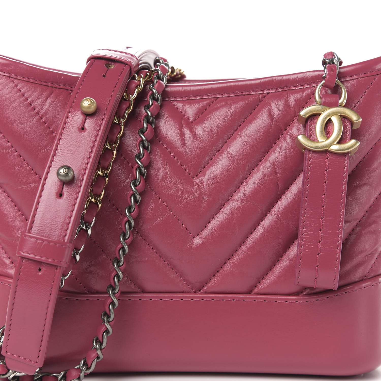 Chanel Aged Calfskin Chevron Quilted Small Gabrielle Hobo Dark Pink 10 of 11