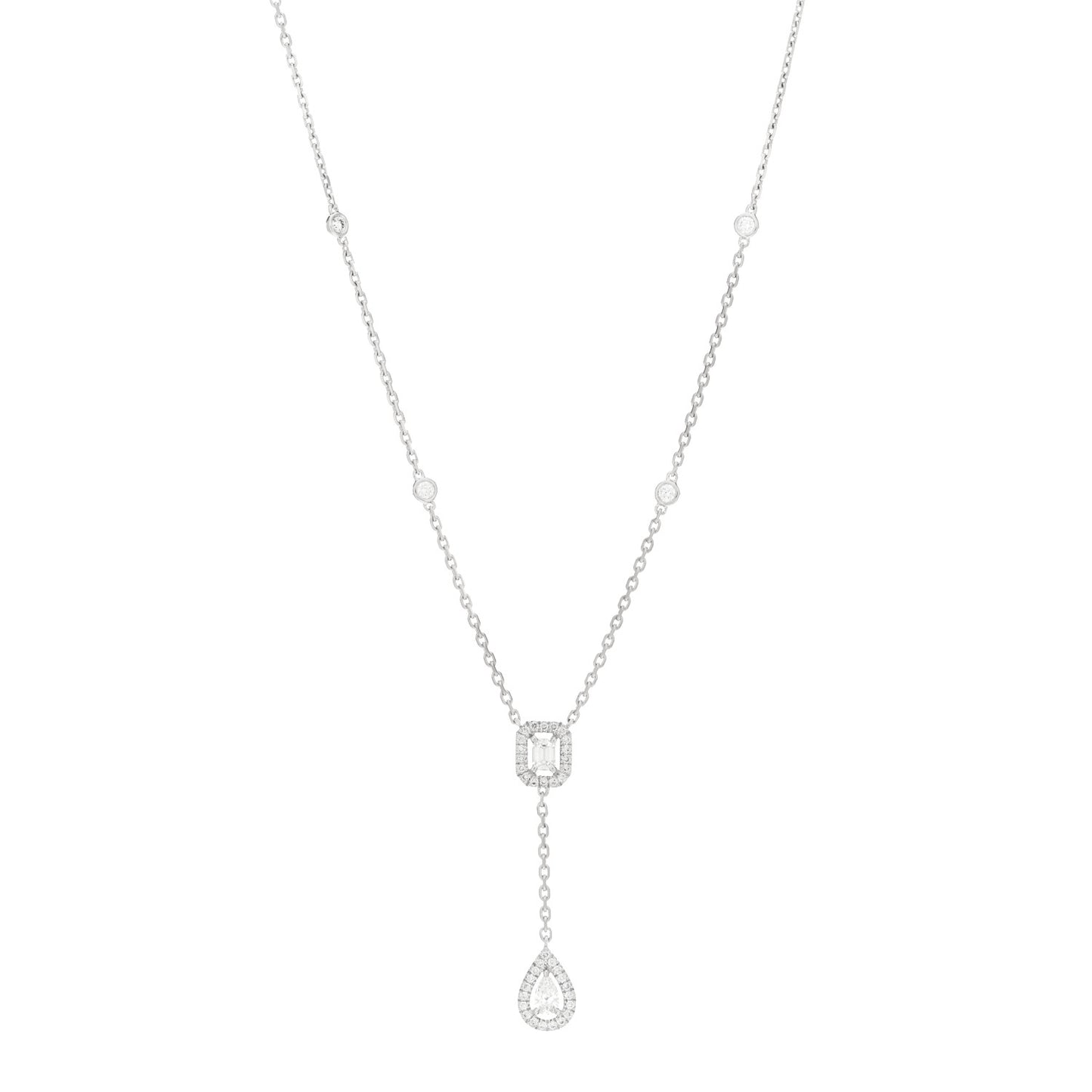 18K White Gold Diamond My Twin Tie Necklace