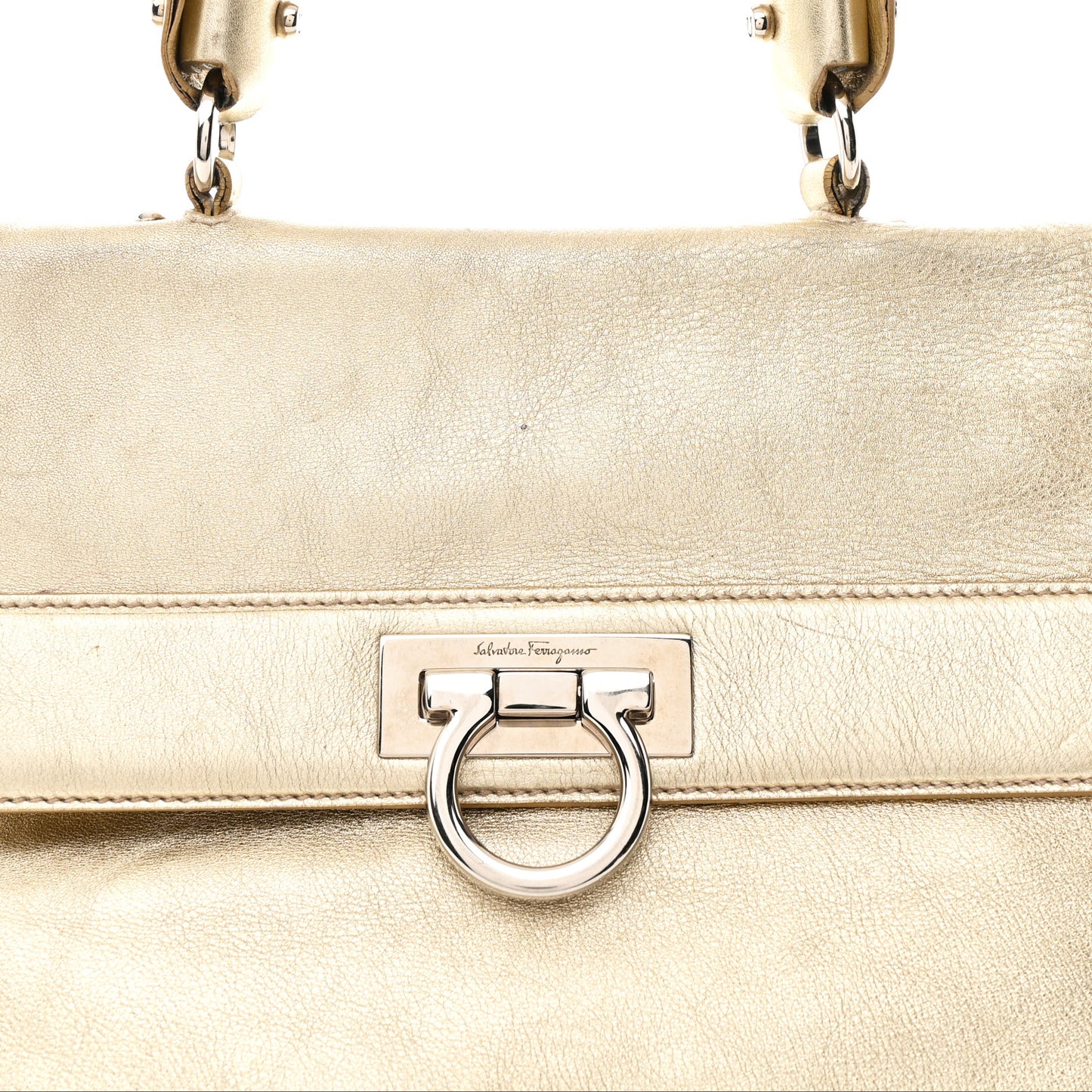 Metallic Grained Calfskin Medium Sofia Satchel Gold