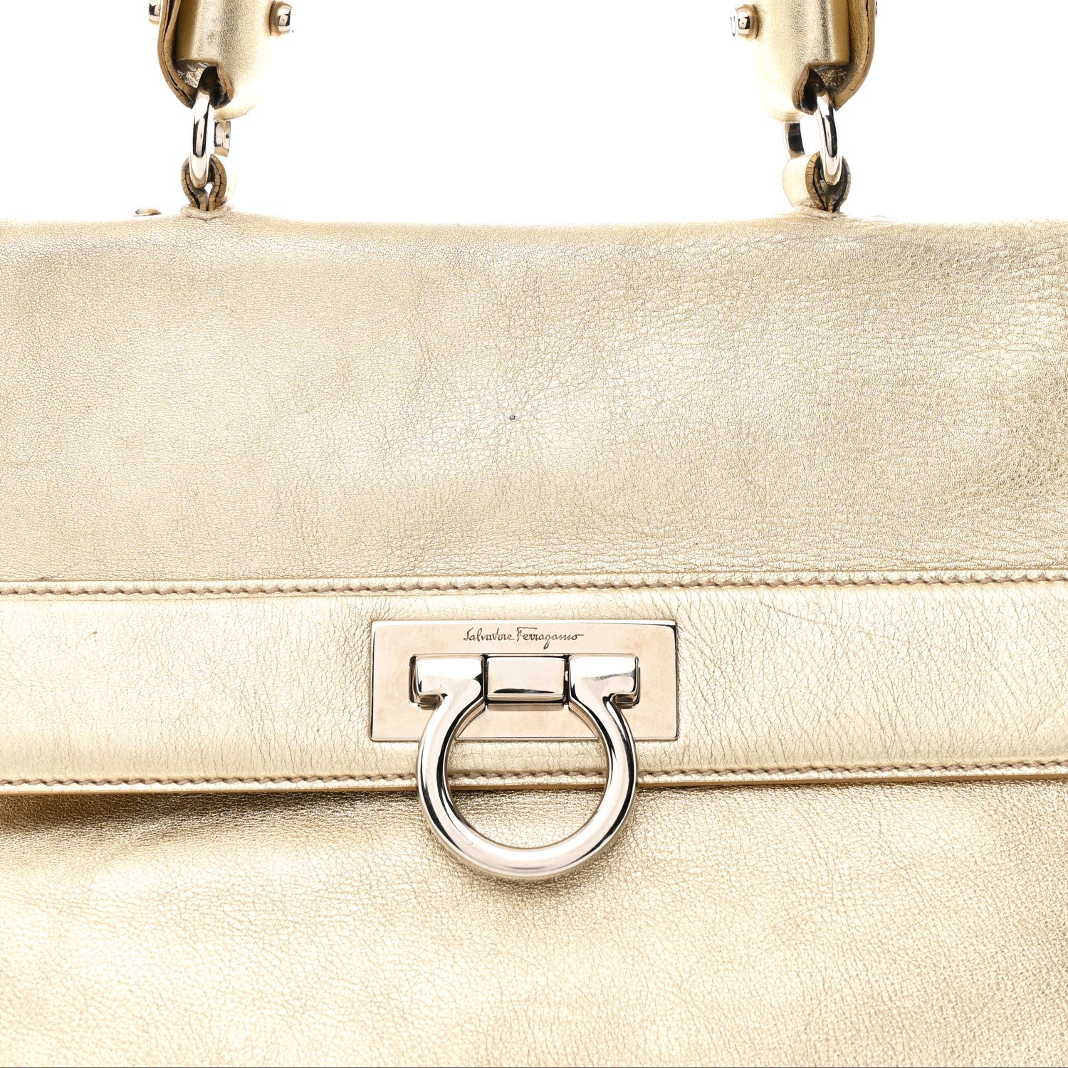 Salvatore Ferragamo Metallic Grained Calfskin Medium Sofia Satchel Gold 8 of 15