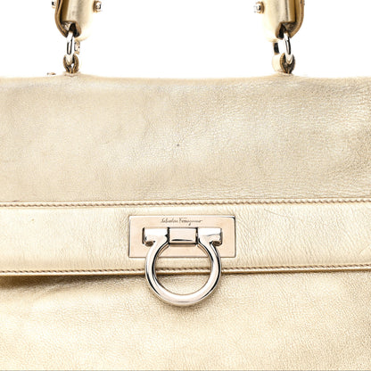 Salvatore Ferragamo Metallic Grained Calfskin Medium Sofia Satchel Gold 8 of 15