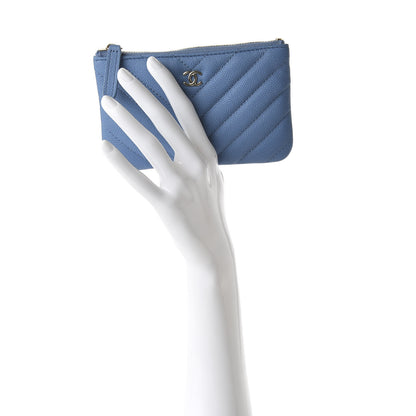Chanel Flat Caviar Chevron Quilted Small Cosmetic Case Blue 2 of 11