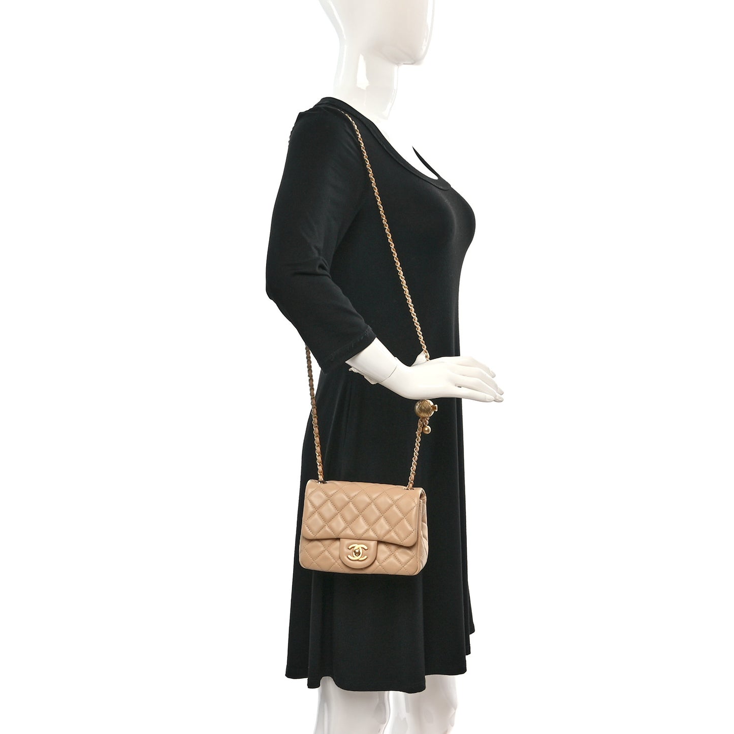Lambskin Quilted Mini Pearl Crush Flap Beige