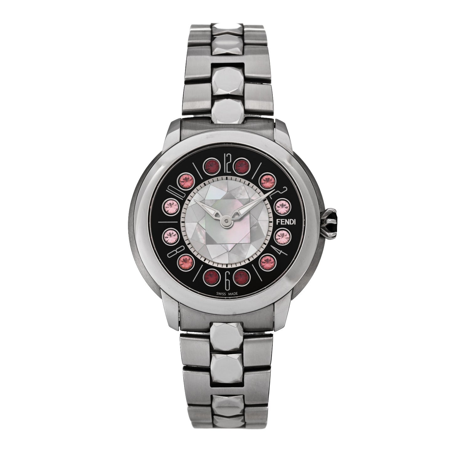 Stainless Steel Mother of Pearl Topaz Spinel 38mm Ishine Rotating Gem Two Tone Quartz Watch Black