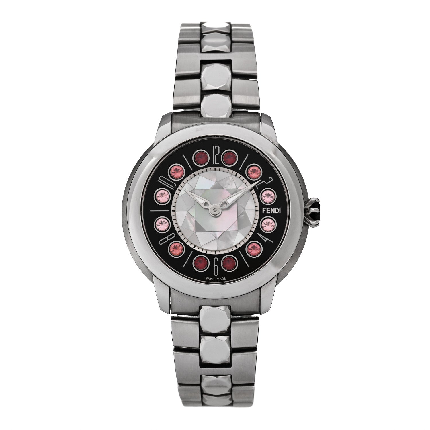 Fendi Stainless Steel Mother of Pearl Topaz Spinel 38mm Ishine Rotating Gem Two Tone Quartz Watch Black 1 of 7