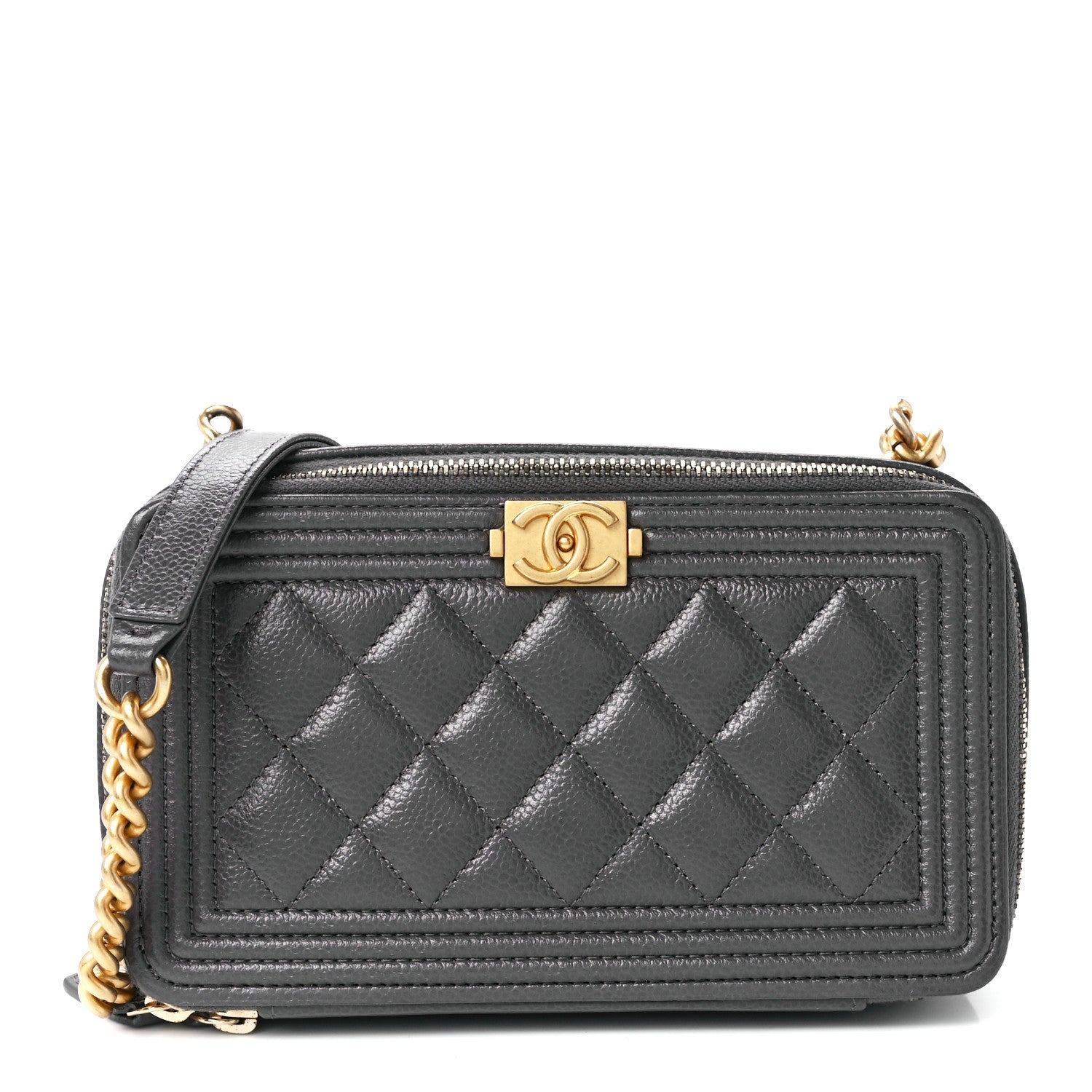 Chanel Caviar Quilted Boy Zip Phone Holder With Chain Grey 1 of 11