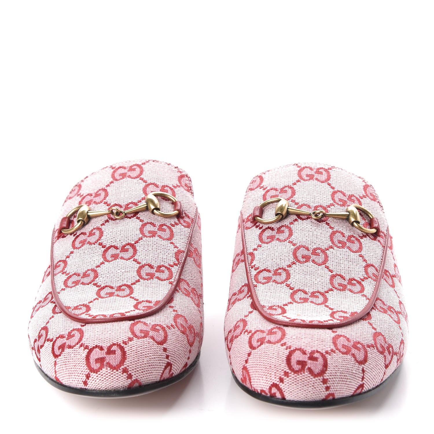 Gucci Canvas GG Monogram Horsebit Womens Princetown Slippers 40 Gardenia Hibiscus Red 2 of 10