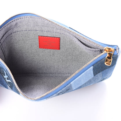 Louis Vuitton Denim Damier Monogram Patchwork Neverfull MM Pochette Blue Rouge 4 of 5