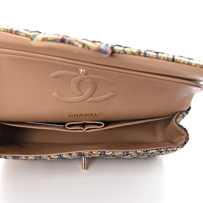 Chanel Tweed Quilted Medium Double Flap Gold Blue Light Green Black 5 of 15