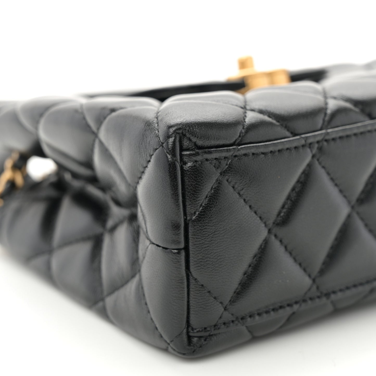 Shiny Aged Calfskin Quilted Nano Kelly Shopper Black
