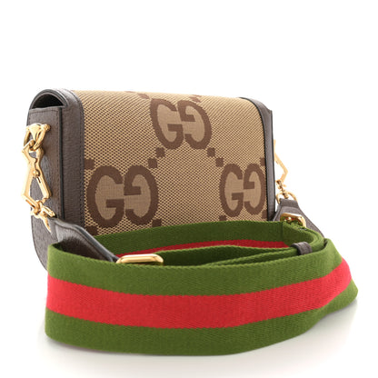 Gucci Monogram Jumbo GG Textured Dollar Calfskin Web Mini Horsebit 1955 Shoulder Bag Camel Ebony New Acero 3 of 12