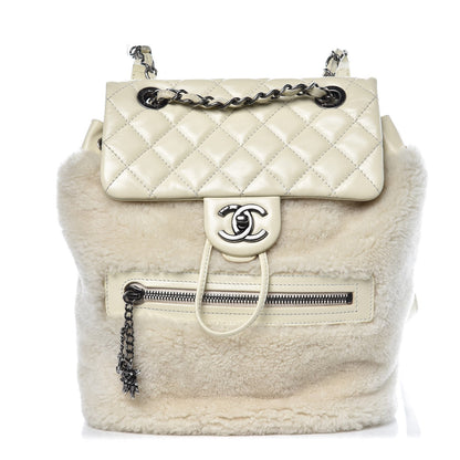 Chanel Glazed Calfskin Shearling Quilted Small Mountain Backpack Ivory 1 of 9
