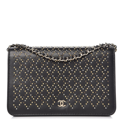 Chanel Lambskin Studded Wallet On Chain WOC Black 1 of 12