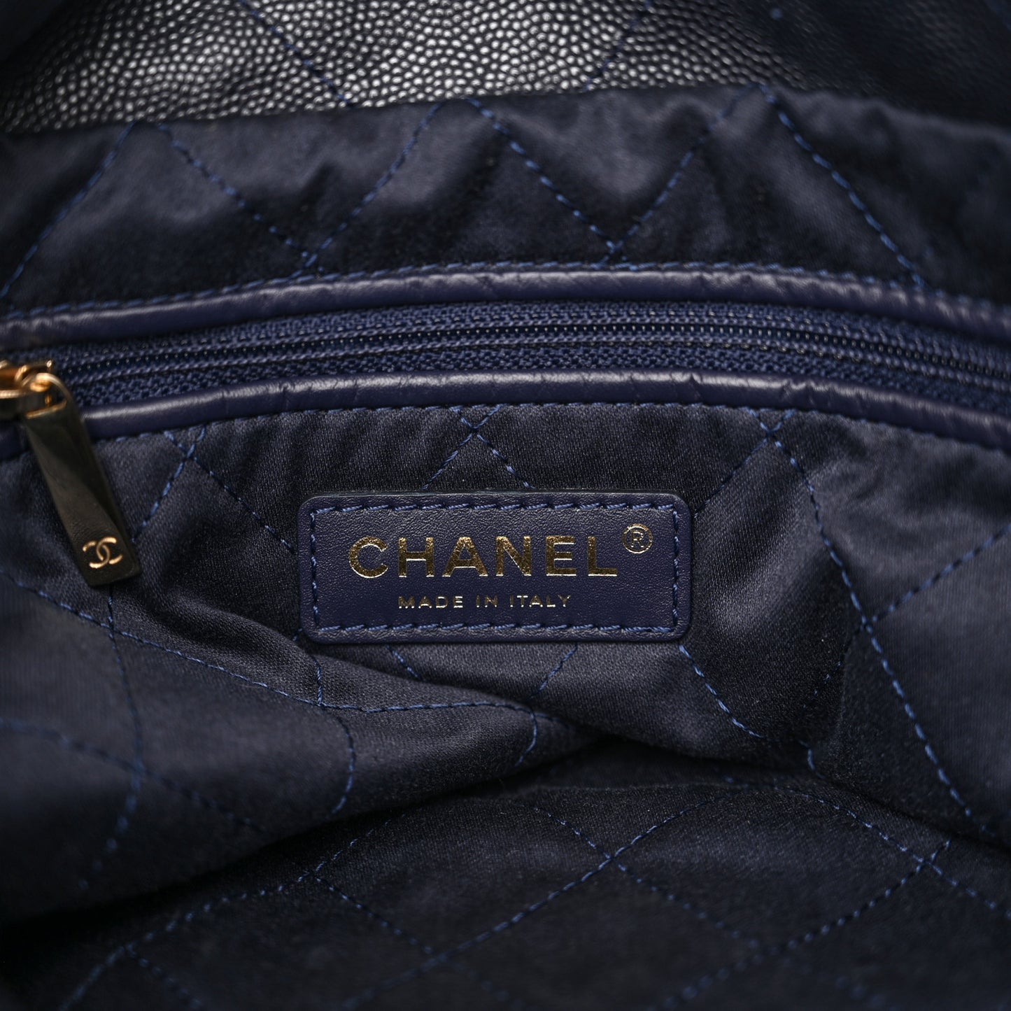 Shiny Caviar Quilted Small Chanel 22 Dark Blue