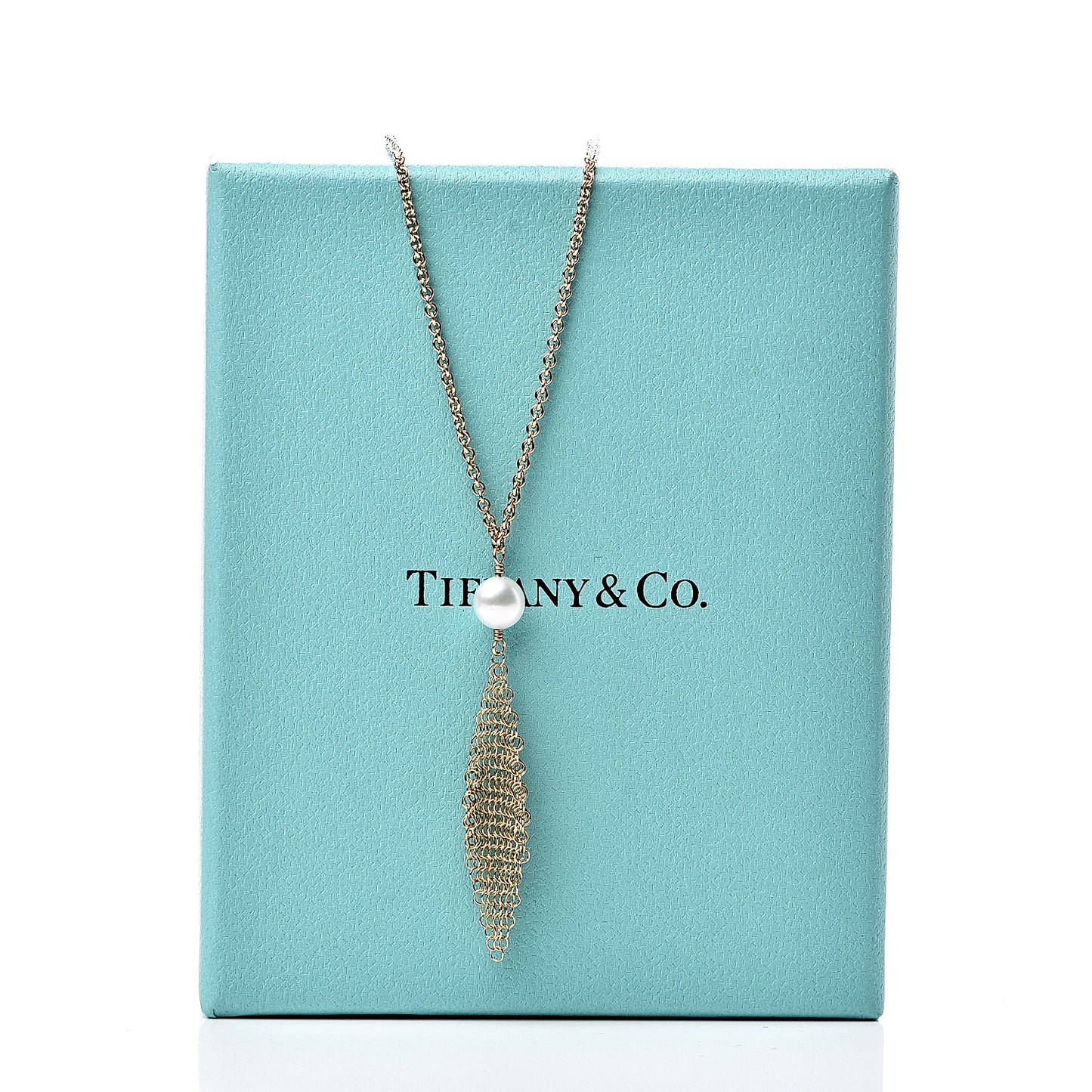 18K Yellow Gold Pearl Elsa Peretti Mesh Pendant Necklace