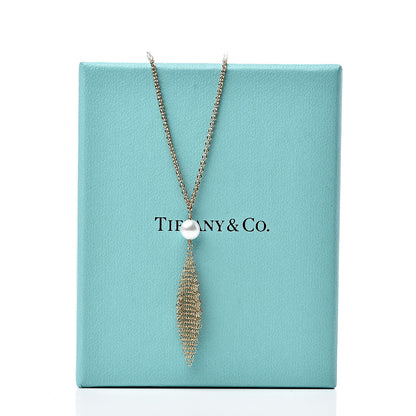 Tiffany 18K Yellow Gold Pearl Elsa Peretti Mesh Pendant Necklace 6 of 6