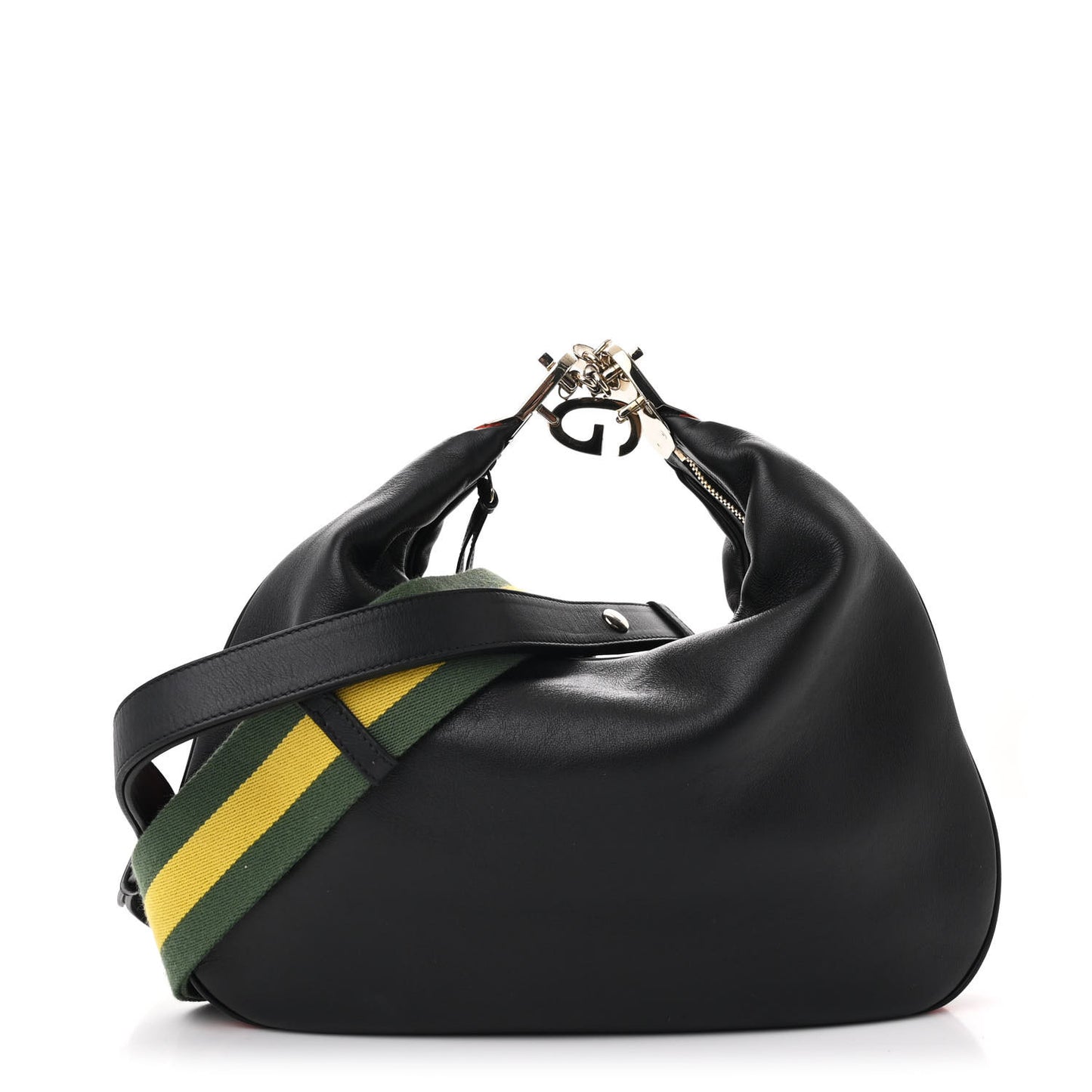 Aria Calfskin Web Large Attache Shoulder Bag Black